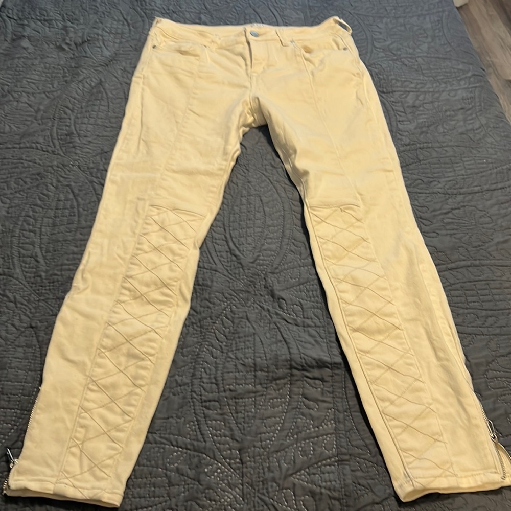 KENDALL+KYLIE Off White Pin-tuck & Quilted Detail Skinny Ankle Zip Moto Jeans 27